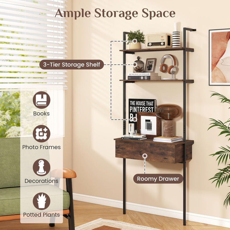 Giantex 4-Tier Ladder Bookshelf with Wall Mounted Storage Shelf for Living Room
