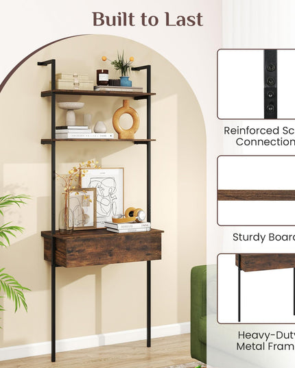 Giantex 4-Tier Ladder Bookshelf with Wall Mounted Storage Shelf for Living Room
