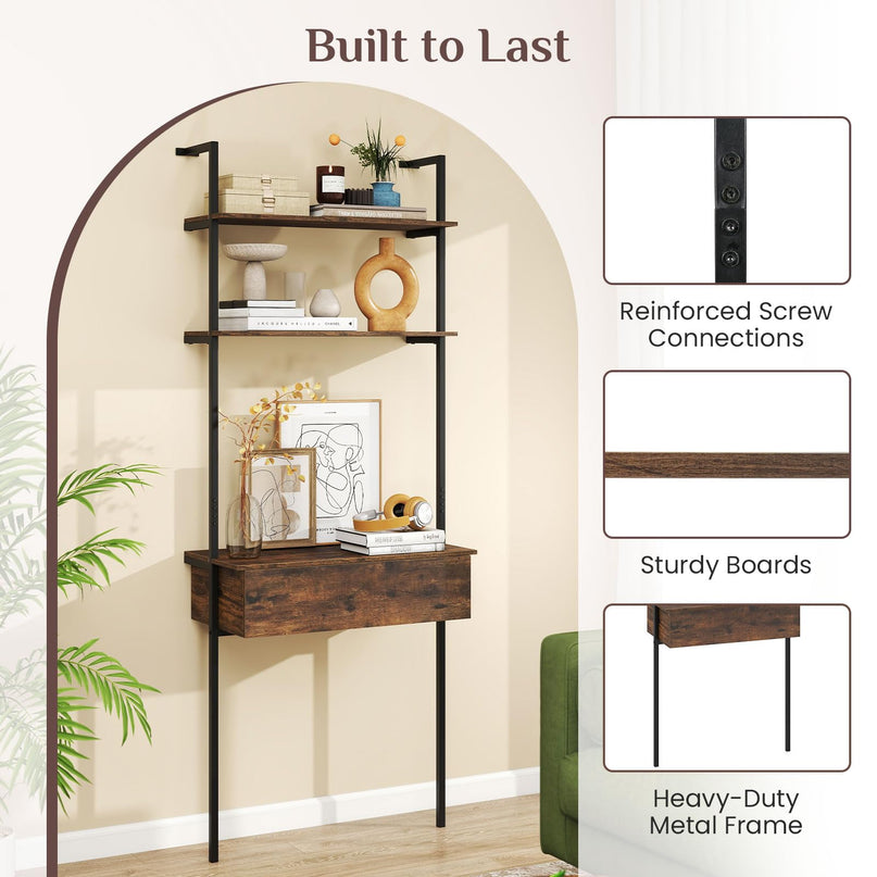 Giantex 4-Tier Ladder Bookshelf with Wall Mounted Storage Shelf for Living Room