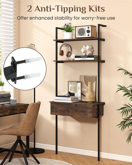 Giantex 4-Tier Ladder Bookshelf with Wall Mounted Storage Shelf for Living Room