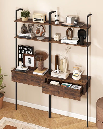 Giantex 4-Tier Ladder Bookshelf with Wall Mounted Storage Shelf for Living Room