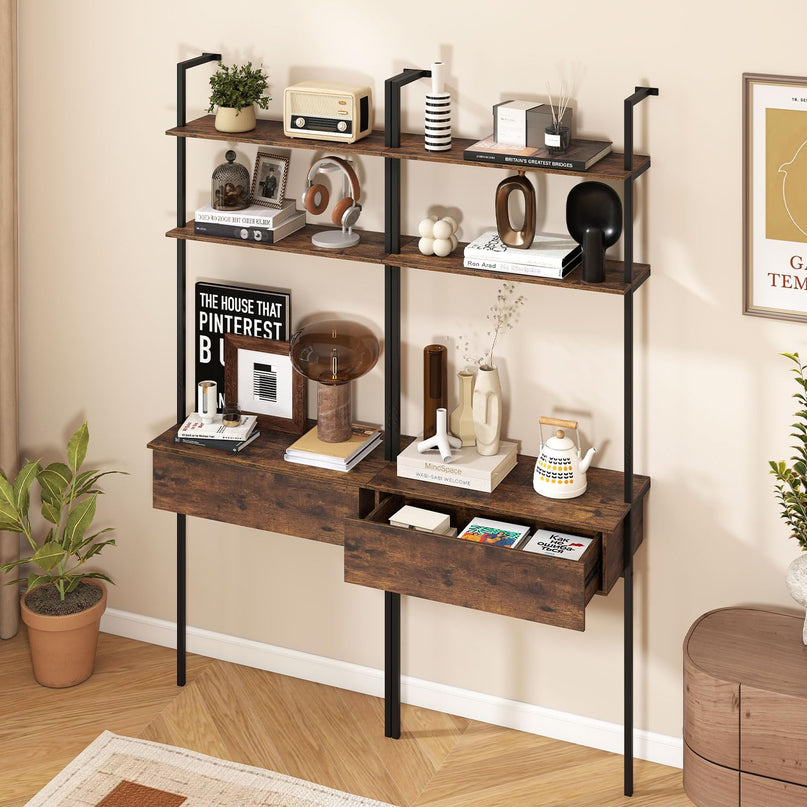 Giantex 4-Tier Ladder Bookshelf with Wall Mounted Storage Shelf for Living Room