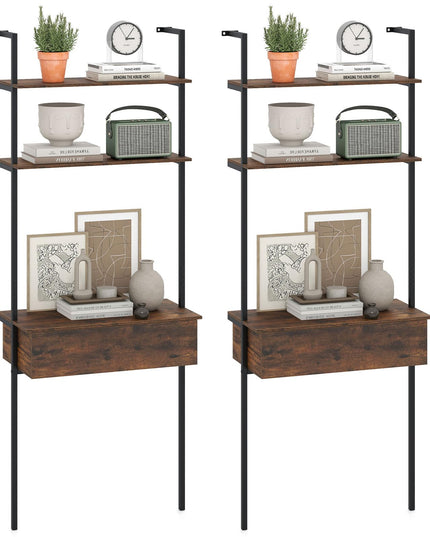 Giantex 4-Tier Ladder Bookshelf with Wall Mounted Storage Shelf for Living Room