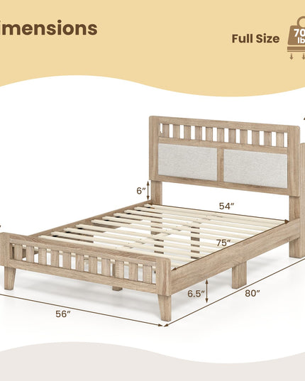 Giantex Wood Twin/Full/Queen Size Bed Frame with Upholstered Headboard Mid-Century Platform Bed