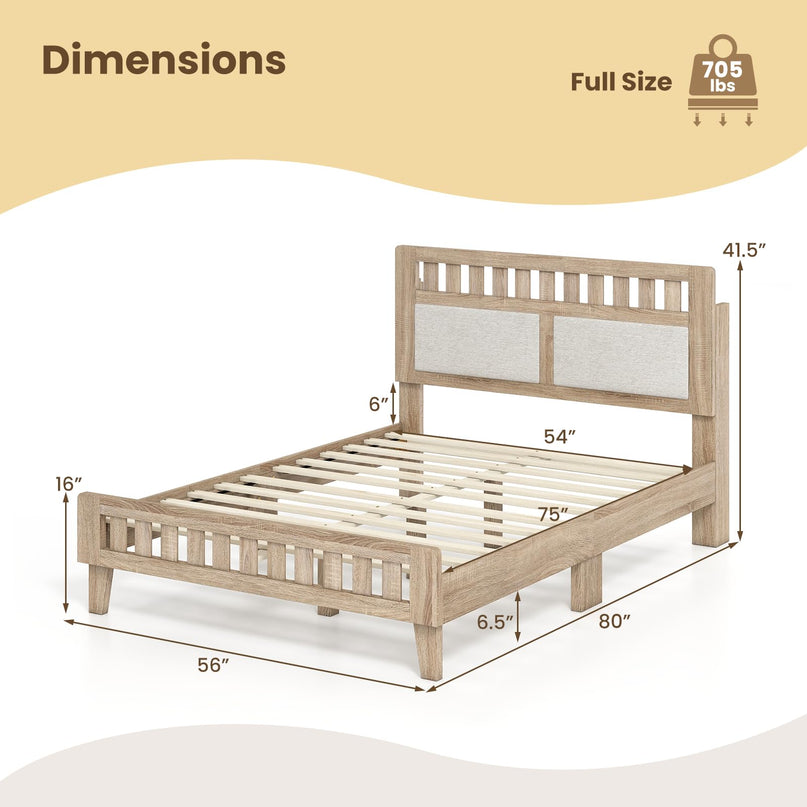 Giantex Wood Twin/Full/Queen Size Bed Frame with Upholstered Headboard Mid-Century Platform Bed