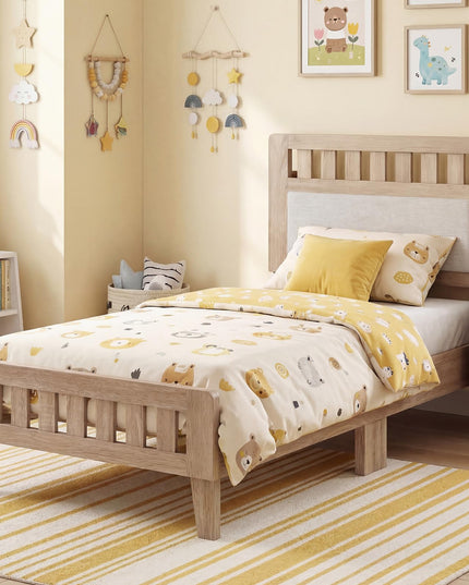Giantex Wood Twin/Full/Queen Size Bed Frame with Upholstered Headboard Mid-Century Platform Bed