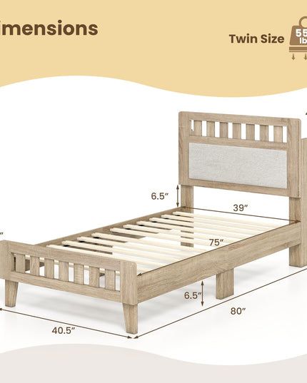 Giantex Wood Twin/Full/Queen Size Bed Frame with Upholstered Headboard Mid-Century Platform Bed