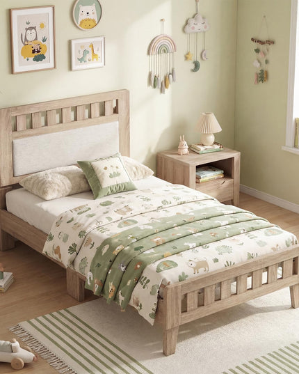 Giantex Wood Twin/Full/Queen Size Bed Frame with Upholstered Headboard Mid-Century Platform Bed