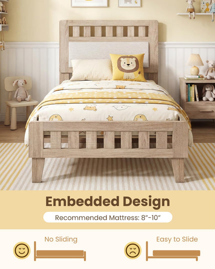 Giantex Wood Twin/Full/Queen Size Bed Frame with Upholstered Headboard Mid-Century Platform Bed