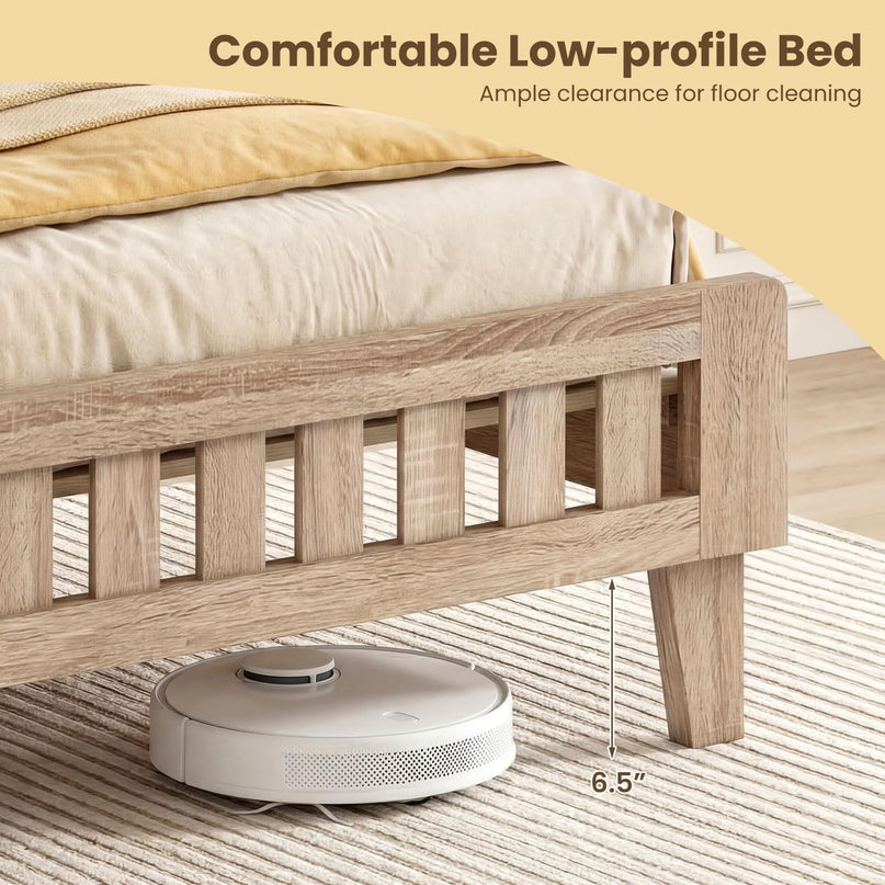 Giantex Wood Twin/Full/Queen Size Bed Frame with Upholstered Headboard Mid-Century Platform Bed