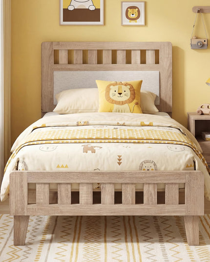 Giantex Wood Twin/Full/Queen Size Bed Frame with Upholstered Headboard Mid-Century Platform Bed