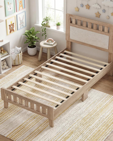Giantex Wood Twin/Full/Queen Size Bed Frame with Upholstered Headboard Mid-Century Platform Bed