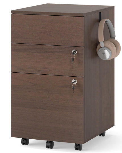 Giantex Meuble Classeur à 3 Tiroirs en Bois avec Roulettes, Serrure et 4 Clés