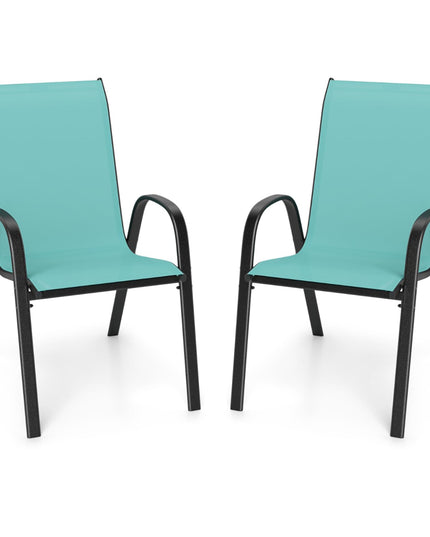 Giantex Stackable Outdoor Dining Chairs with Breathable & Quick-Dry Fabric & Armrests(Set of 2)