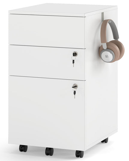Giantex Meuble Classeur à 3 Tiroirs en Bois avec Roulettes, Serrure et 4 Clés