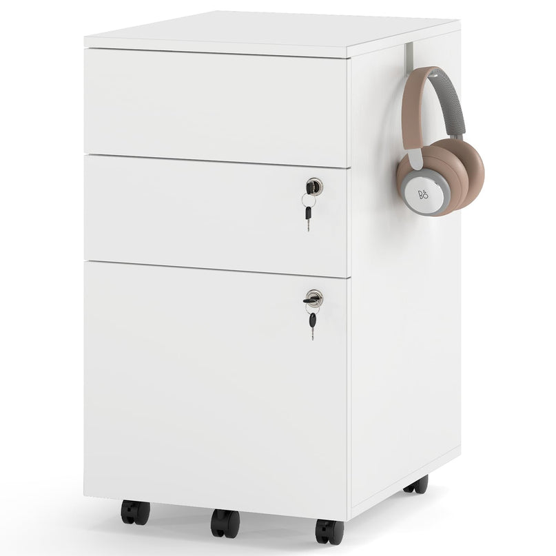 Giantex 3-Drawer Wooden File Cabinet with Wheels Lock and 4 Keys