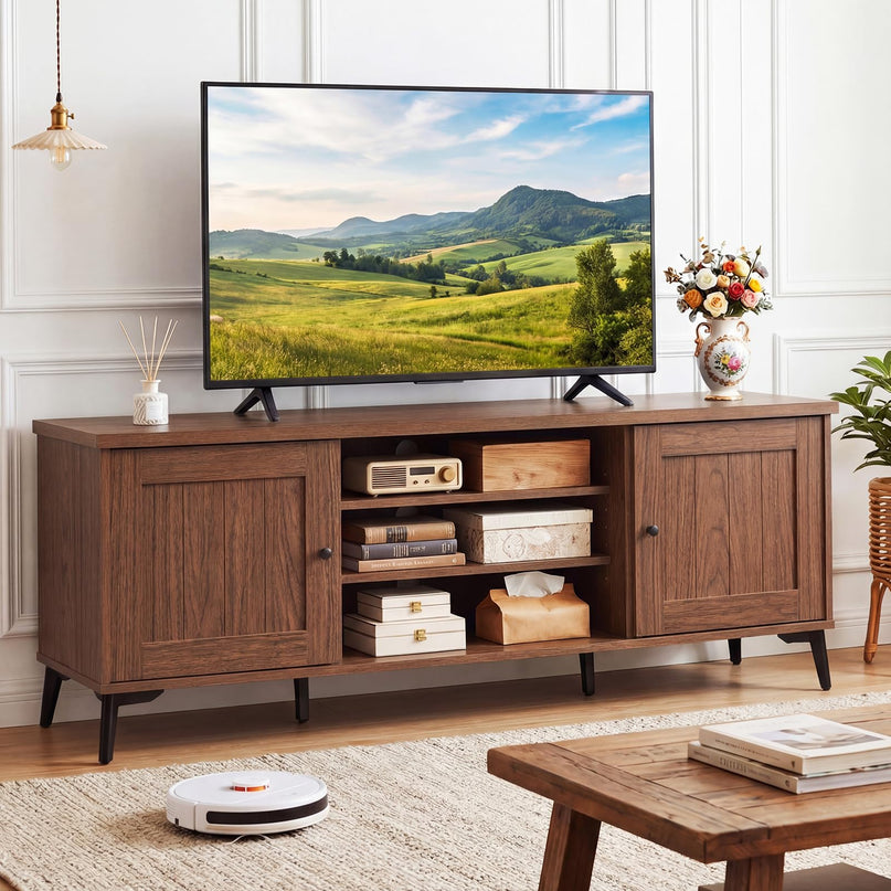 Meuble TV Giantex Mid Century 2 portes pour téléviseurs jusqu'à 65 pouces pour salon