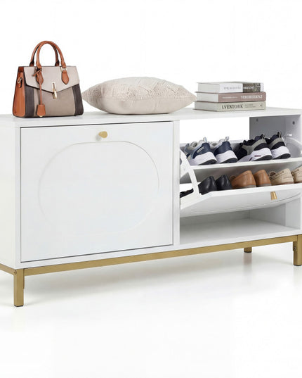 Banc de rangement pour chaussures Giantex de 39,5 po de large avec 2 tiroirs basculants