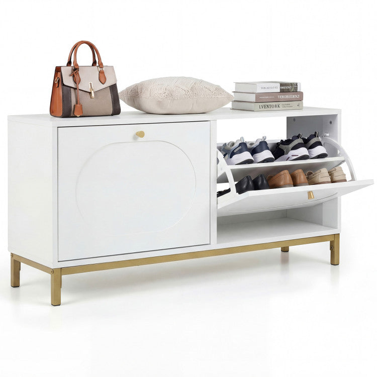 Banc de rangement pour chaussures Giantex de 39,5 po de large avec 2 tiroirs basculants