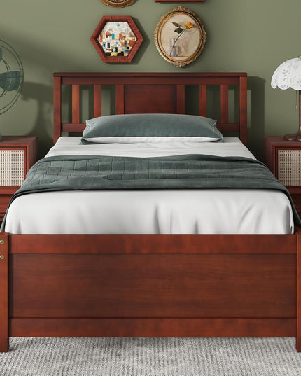 Giantex Solid Wood Platform Bed Frame, Mid Century Full Bed Frame with Headboard