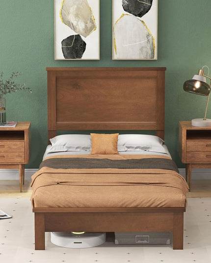 Giantex Wood Platform Bed Frame with Headboard, Mid Century Bed Frame with Solid Wood Legs & Wooden Slat Support