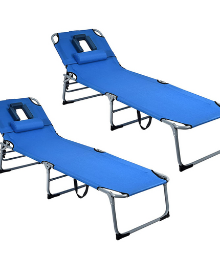 Outdoor Folding Chaise Lounge Chair, Adjustable Camping Recliner Chair