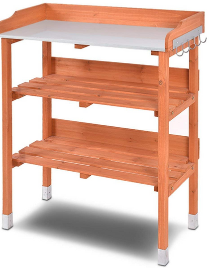 Giantex Outdoor Garden Wooden Potting Bench Work Station Table Tool Storage Shelf W/Hook (Orange)
