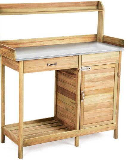 Potting Bench Table for Outside Natural Wood Garden Plant Lawn Patio Table