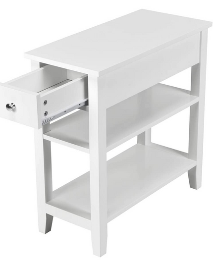 Giantex 3-Tier End Table with Drawer and Double Shelves Narrow Tiered Side Table for Bedroom