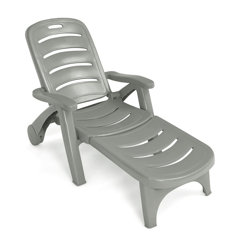 Patio Chaise Lounge Recliner on Wheels - Giantex