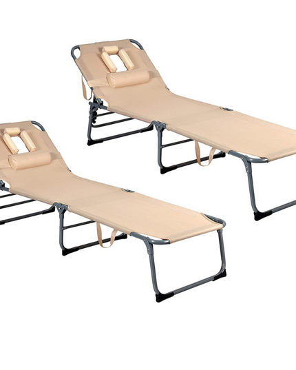 Outdoor Folding Chaise Lounge Chair, Adjustable Camping Recliner Chair
