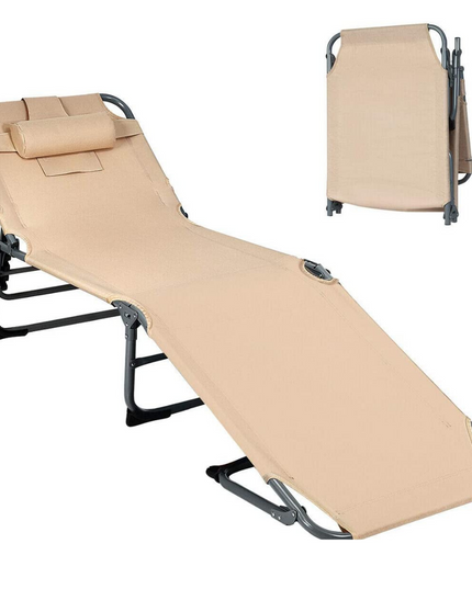 Outdoor Folding Chaise Lounge Chair, Adjustable Camping Recliner Chair