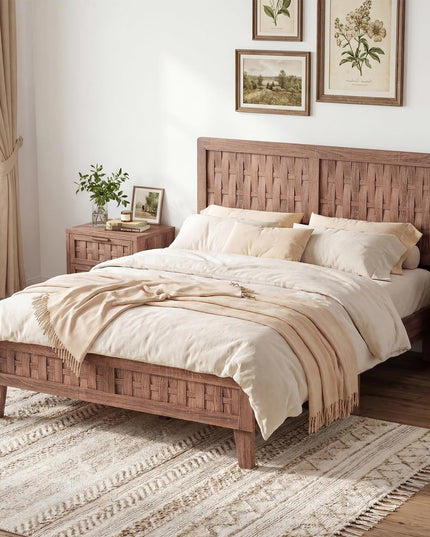 Giantex Twin/Full/Queen Size Mid-Century Platform Bed w/Wooden Slat Support Mattress Foundation
