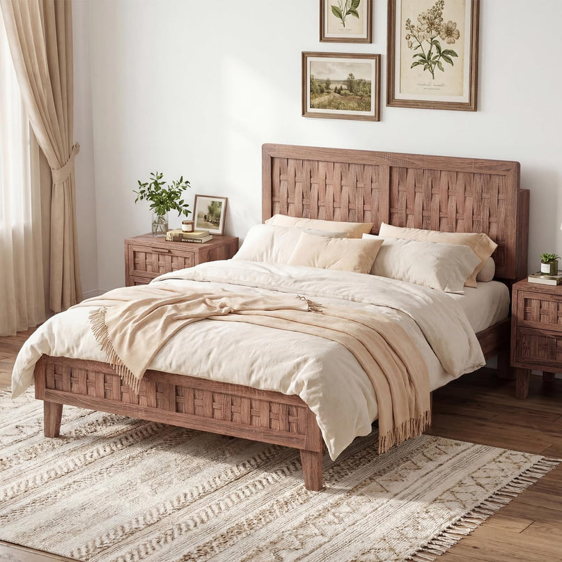 Giantex Twin/Full/Queen Size Mid-Century Platform Bed w/Wooden Slat Support Mattress Foundation