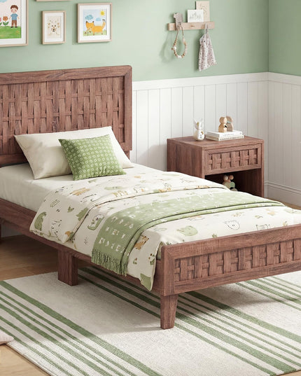 Giantex Twin/Full/Queen Size Mid-Century Platform Bed w/Wooden Slat Support Mattress Foundation