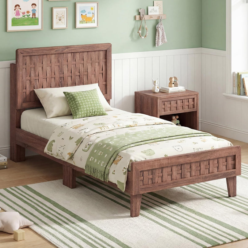 Giantex Twin/Full/Queen Size Mid-Century Platform Bed w/Wooden Slat Support Mattress Foundation