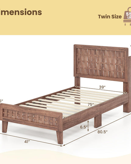 Giantex Twin/Full/Queen Size Mid-Century Platform Bed w/Wooden Slat Support Mattress Foundation