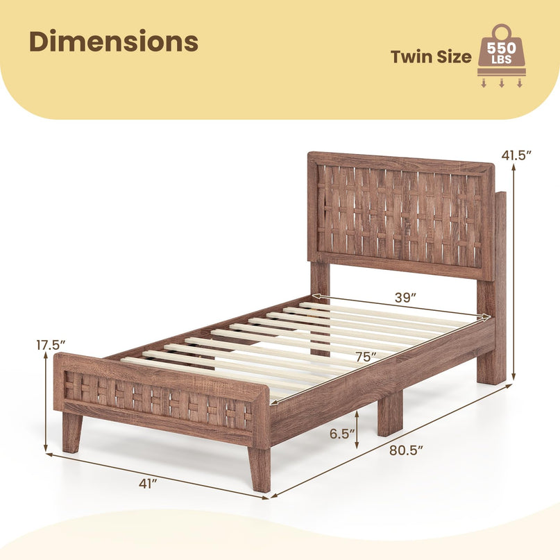 Giantex Twin/Full/Queen Size Mid-Century Platform Bed w/Wooden Slat Support Mattress Foundation