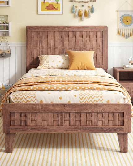 Giantex Twin/Full/Queen Size Mid-Century Platform Bed w/Wooden Slat Support Mattress Foundation