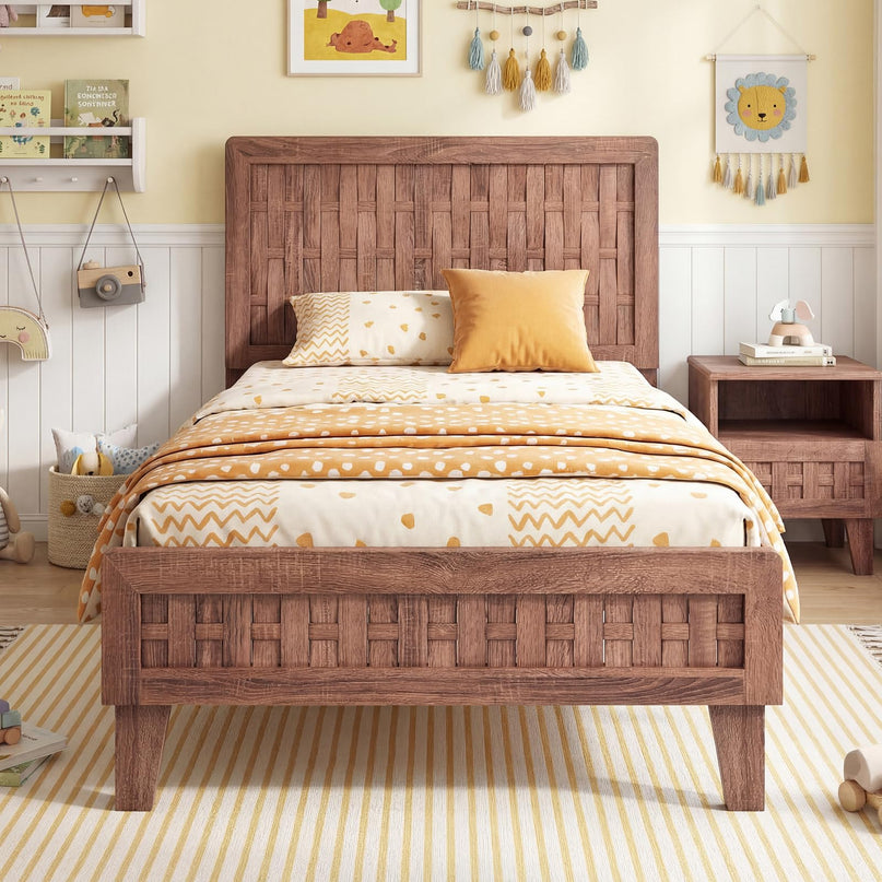 Giantex Twin/Full/Queen Size Mid-Century Platform Bed w/Wooden Slat Support Mattress Foundation