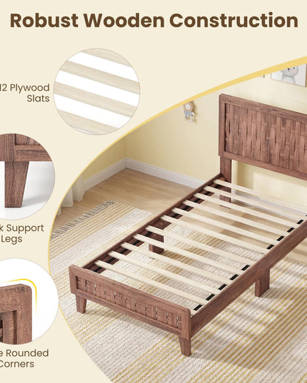 Giantex Twin/Full/Queen Size Mid-Century Platform Bed w/Wooden Slat Support Mattress Foundation