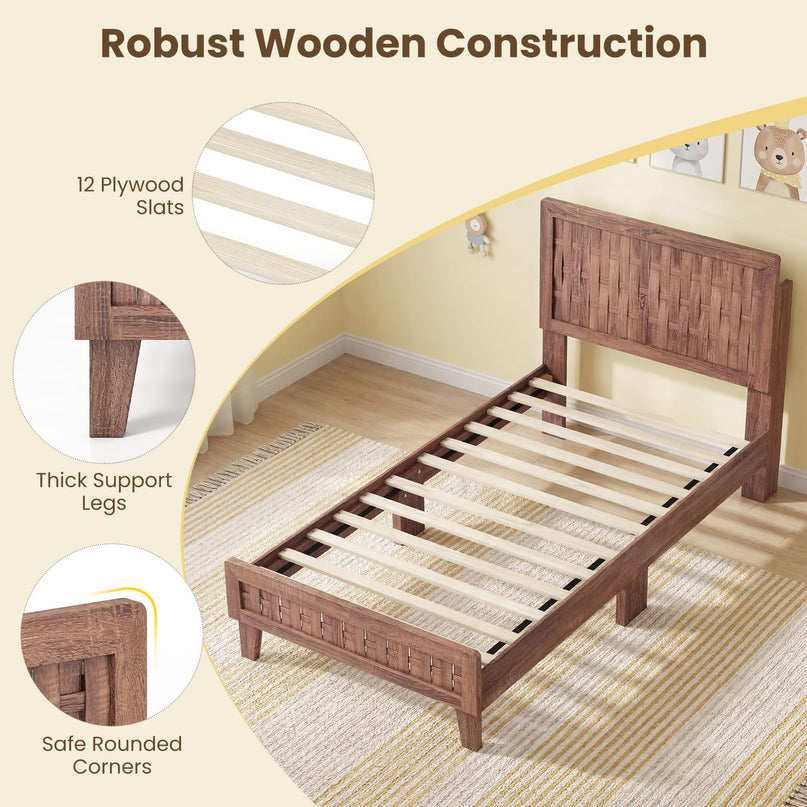 Giantex Twin/Full/Queen Size Mid-Century Platform Bed w/Wooden Slat Support Mattress Foundation