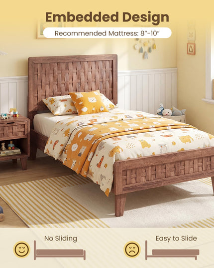 Giantex Twin/Full/Queen Size Mid-Century Platform Bed w/Wooden Slat Support Mattress Foundation
