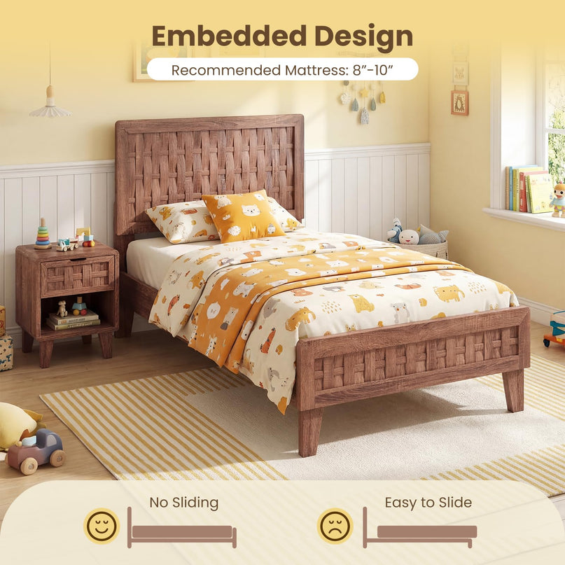 Giantex Twin/Full/Queen Size Mid-Century Platform Bed w/Wooden Slat Support Mattress Foundation