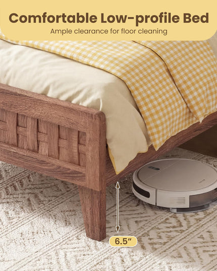 Giantex Twin/Full/Queen Size Mid-Century Platform Bed w/Wooden Slat Support Mattress Foundation