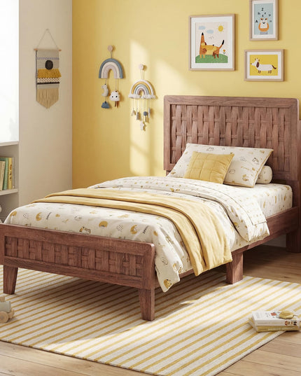 Giantex Twin/Full/Queen Size Mid-Century Platform Bed w/Wooden Slat Support Mattress Foundation