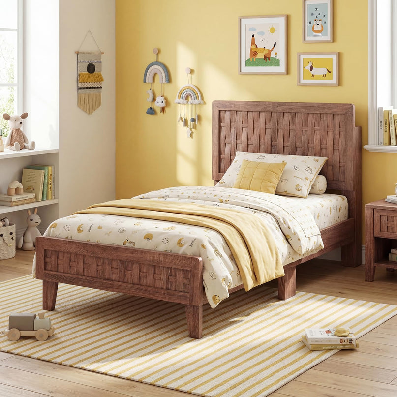 Giantex Twin/Full/Queen Size Mid-Century Platform Bed w/Wooden Slat Support Mattress Foundation
