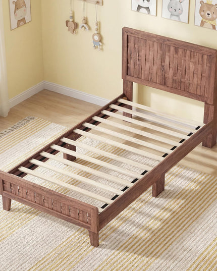 Giantex Twin/Full/Queen Size Mid-Century Platform Bed w/Wooden Slat Support Mattress Foundation