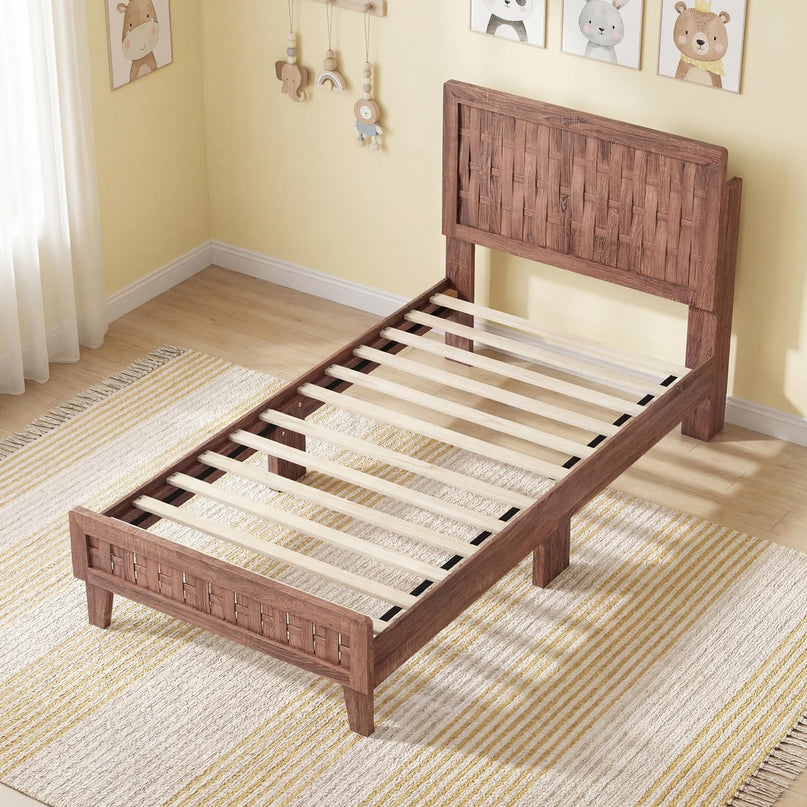 Giantex Twin/Full/Queen Size Mid-Century Platform Bed w/Wooden Slat Support Mattress Foundation