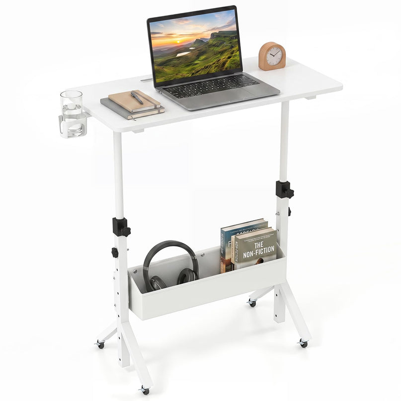 Giantex 31.5" Small Mobile Standing Desk with Storage Basket & Tablet Slot